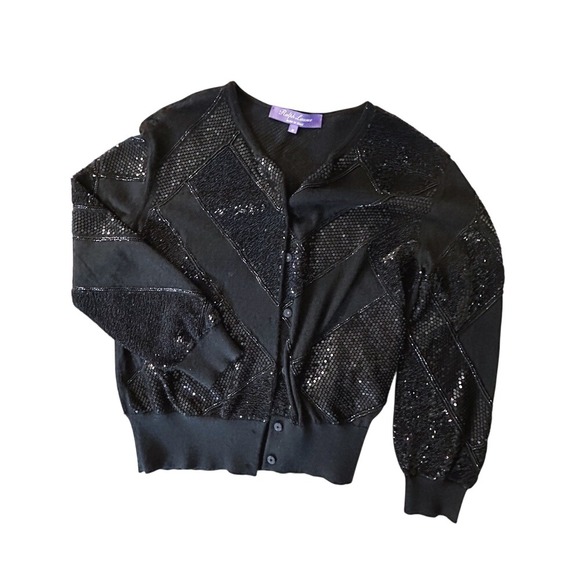 Ralph Lauren PURPLE Label Sequin Cashmere Snap Button Cardigan - Size Medium